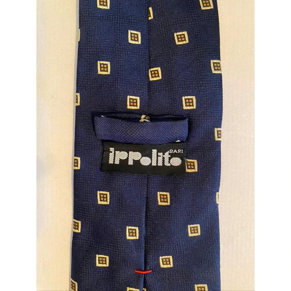 Ippolito Bari Sartoriale Navy Blue Silk Geometric Square Pattern Tie Made Italy